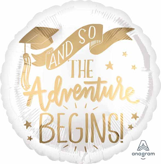 The Adventure Begins White with Gold Script